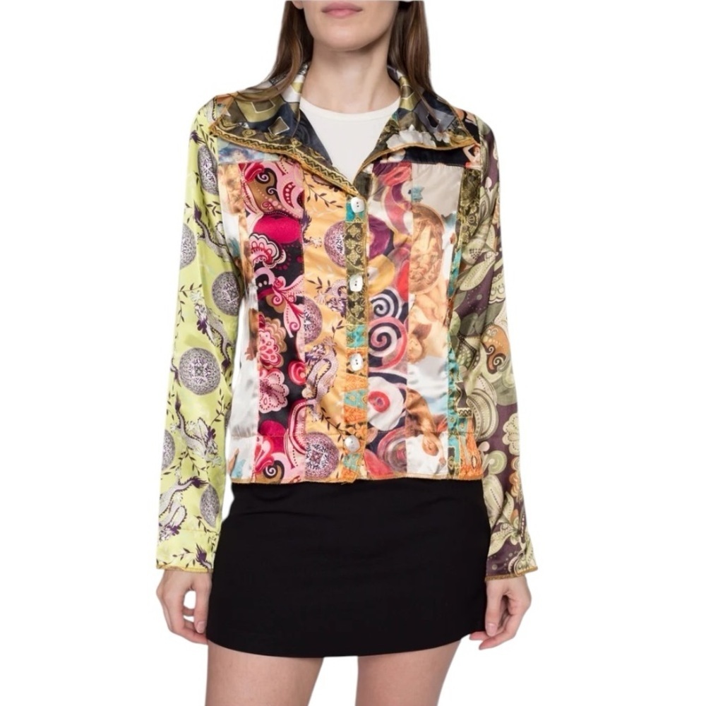 Nothing Matches 90s Baroque Patchwork Satin Jacket  Medium boho y2k art to wear - Picture 3 of 15